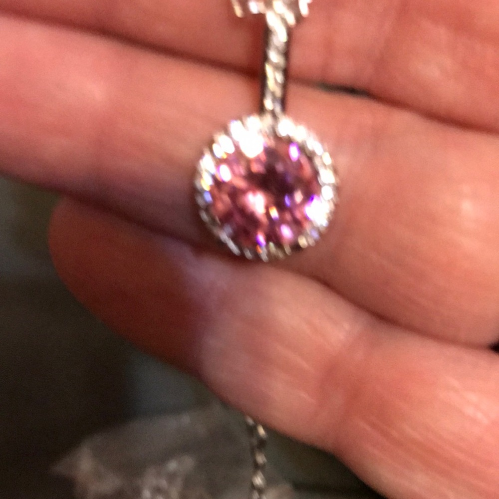 18k gold filled pink topaz zirconia necklace NEW